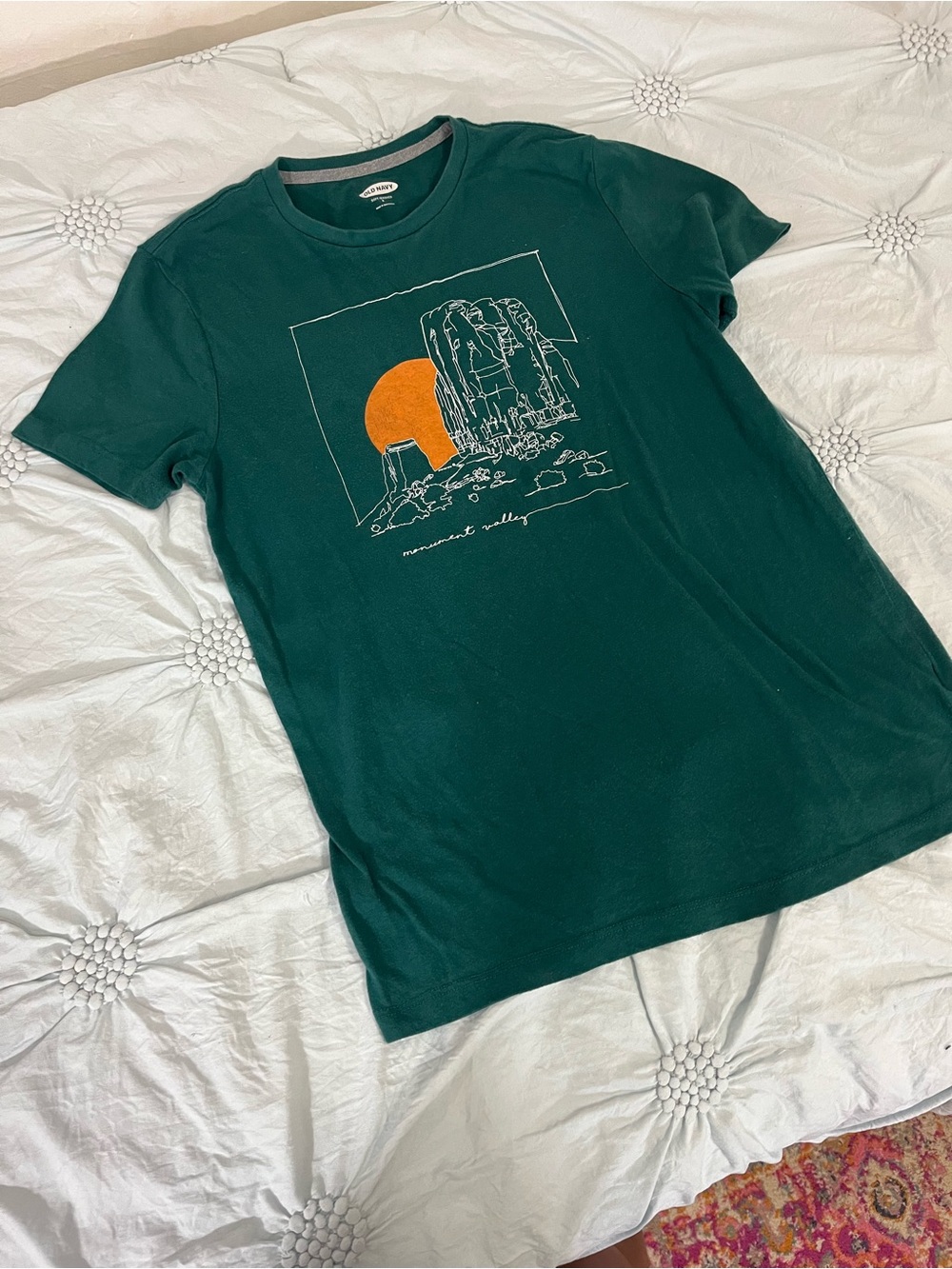 Green Monument Valley Graphic Tee with Orange Sun